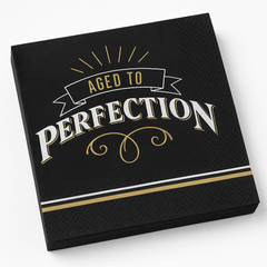"Aged to Perfection" Birthday Lunch Napkins - Black & Gold, 16-Pack