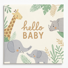 Jungle Baby Shower Lunch Napkins - "Hello Baby" Design, 16-Pack