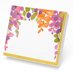 Romantic Floral Lunch Napkins with Gold Trim - 16 Pack