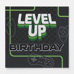 Level Up Birthday Lunch Napkins - 6.5 In. x 6.5 In. - Gaming Theme, 16 Pack