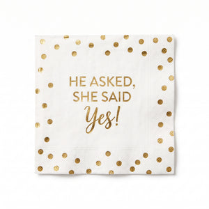 "He Asked, She Said Yes!" Gold Beverage Napkins - 16 Pack - 5 In. X 5 In.