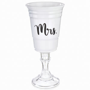 "Mrs." White Party Cup with Stand, 15oz - Fun Wedding Drinkware