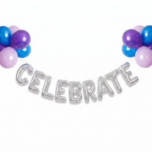 Silver Glitter "Celebrate" Foil Balloon Banner Kit