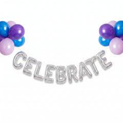 Silver Glitter "Celebrate" Foil Balloon Banner Kit