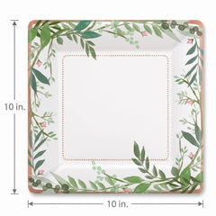 Love & Leaves Metallic Square Paper Plates - 10", 8 Pack