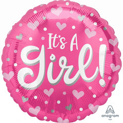 "It's a Girl" Heart & Dots Foil Balloon - 18in
