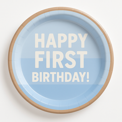 Blue 1st Birthday Round Paper Dessert Plates, 7-Inch, 8-Pack
