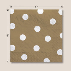 Gold Dot Border Beverage Napkins - Printed Ensemble - 5 In. X 5 In.