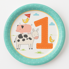 Barnyard Bash 7" Paper Plates - Baby's First Birthday