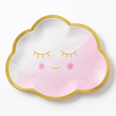 Oh Baby Cloud Pink and Gold Metallic Plates - 8 Pack