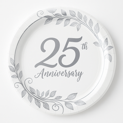 Elegant 25th Anniversary Metallic Paper Plates - 7" Round, Pack of 8