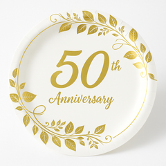 50th Anniversary Round Metallic Paper Plates, 7-Inch, 8-Pack