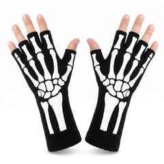 Glow-in-the-Dark Skeleton Fingerless Gloves - Adult Halloween Accessory