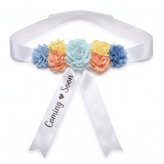 "Coming Soon" Pastel Floral Baby Shower Bump Sash