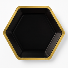 Black Hexagonal Metallic 9" Dinner Plates