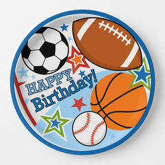 Sports-Themed Birthday Party Plates, 9-Inch