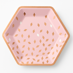 Blush Birthday Hexagon Metallic Plates - 9" Pink/Rose Gold, 8-Pack
