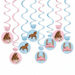 Saddle Up Western Birthday Swirl Decorations - Pink & Blue, 12-Pack