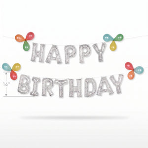 Silver Confetti Foil "Happy Birthday" Balloon Banner Kit