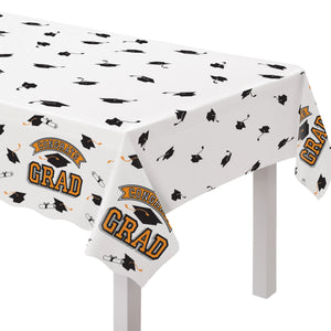 True to Your School "Congrats Grad" Orange Plastic Table Cover, 54x84-in