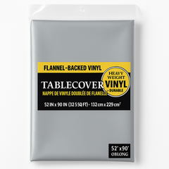 Silver Flannel-Backed Vinyl Tablecover - 52" x 90"