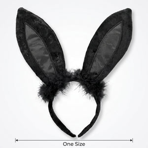 Black Marabou Bunny Ears Headband - Elegant Halloween Costume Accessory