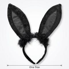 Black Marabou Bunny Ears Headband - Elegant Halloween Costume Accessory