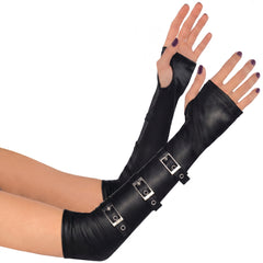 Gothic Buckled Arm Warmers - Black Halloween Costume Accessory