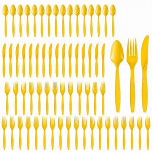 Sunshine Yellow Plastic Cutlery Set - 64 Pieces - 7.5 in.