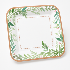 Love & Leaves Metallic Square Paper Plates - 10", 8 Pack