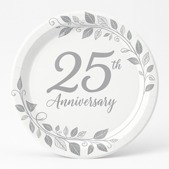 25th Anniversary Metallic Round Dinner Plates, 10.5-Inch, 8-Pack