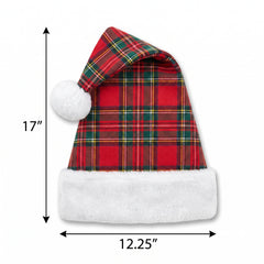 Festive Plaid Santa Hat with Plush Trim