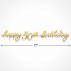 Golden Age "Happy 50th Birthday" Letter Banner - Gold, 12 ft