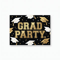 Gold & Black Graduation Party Invitations