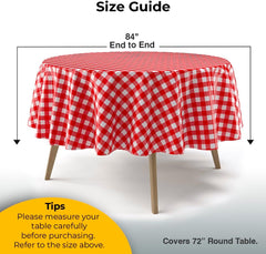 Round Red Gingham Plastic Table Covers | 6 Pack - 84 in.
