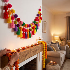 Vibrant Multi-Coloured Pom Pom Garland for Diwali