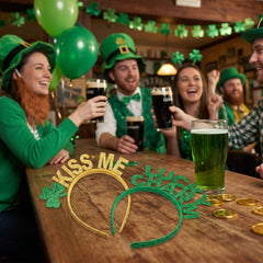 St. Patrick's Day Glitter Headbands - "Kiss Me" and "Lucky Charm", 6 Pack