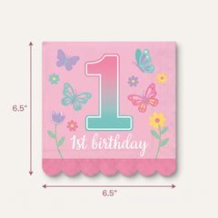 Butterfly Garden 1st Birthday Lunch Napkins - 6.5 In. x 6.5 In.