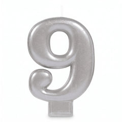 Silver Number 9 Molded Birthday Candle