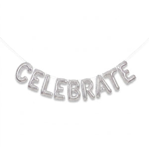 Silver Glitter "Celebrate" Foil Balloon Banner Kit