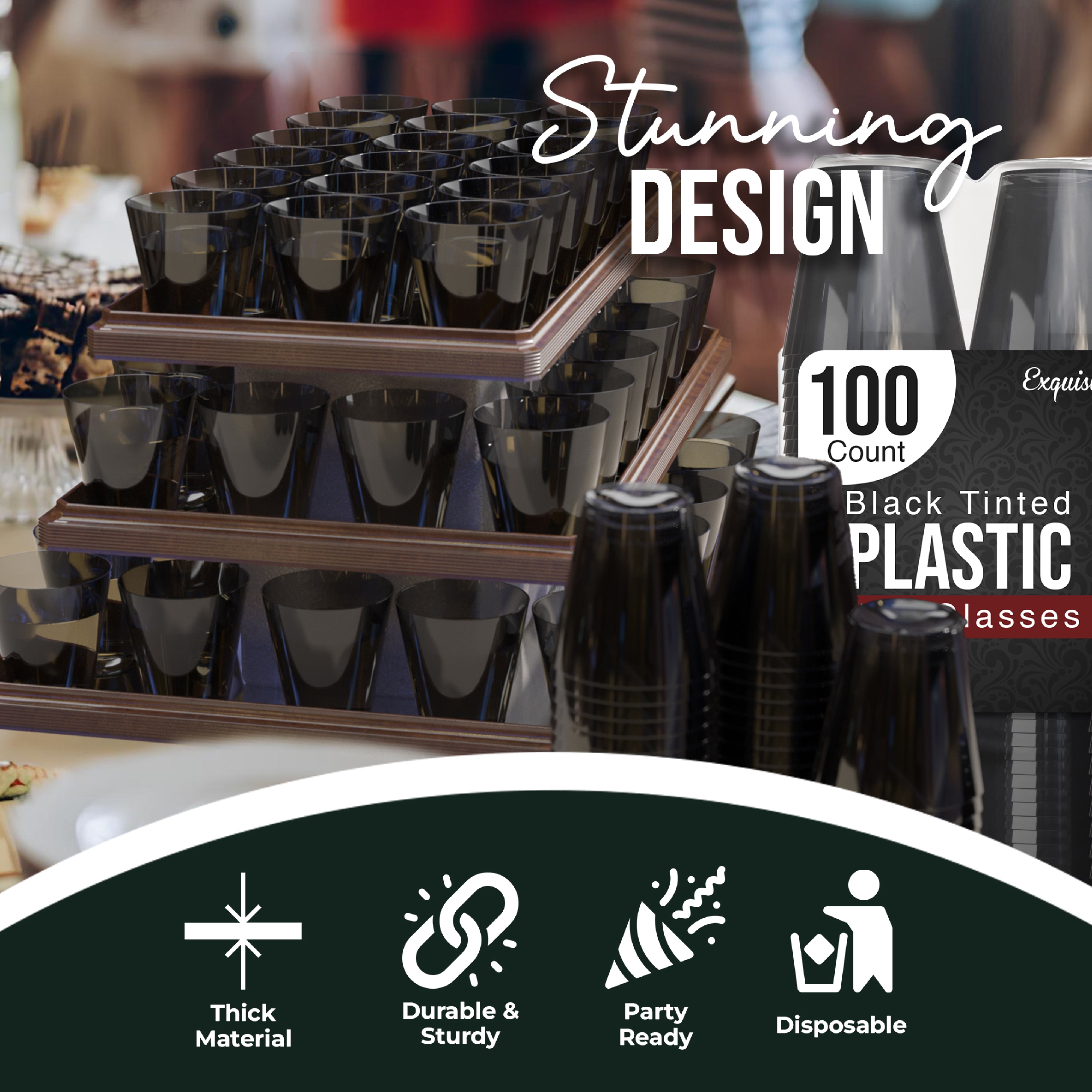 2 Oz. Smokey Plastic Shot Glasses - 100 Ct.