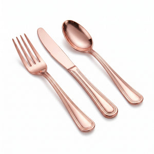Premium Rose Gold Plastic Cutlery Set - 32 Count