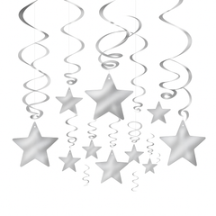 Silver Shooting Star Swirl Decorations
