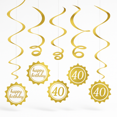 Golden Age 40th Birthday Swirl Hanging Decorations Kit