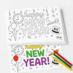 "Happy New Year" Coloring Paper Placemats - 24 Pack