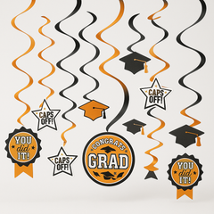 Orange Graduation Swirl Hanging Decorations - 12 Pack