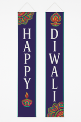 "Happy Diwali" Hanging Door Flags - 8 ft, 2-Pack