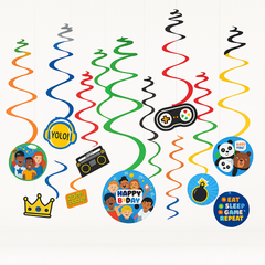 Party Town Birthday Swirl Hanging Decorations - 12 Pack