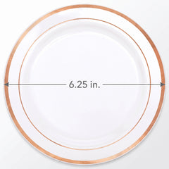 Rose Gold Trim Round Appetizer Plates - Set of 20 Premium Plastic Plates, 6.25"