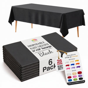 Black Plastic Table Covers | 6 Pack | 54 in. x 108 in.